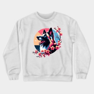 Joyful Belgian Sheepdog Amidst Spring Cherry Blossoms Crewneck Sweatshirt